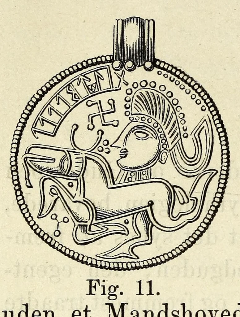 An illustration from Om nordboernes gudedyrkelse og gudetro i hedenold : en antikvarisk undersøgelse, 1876, leaf 116