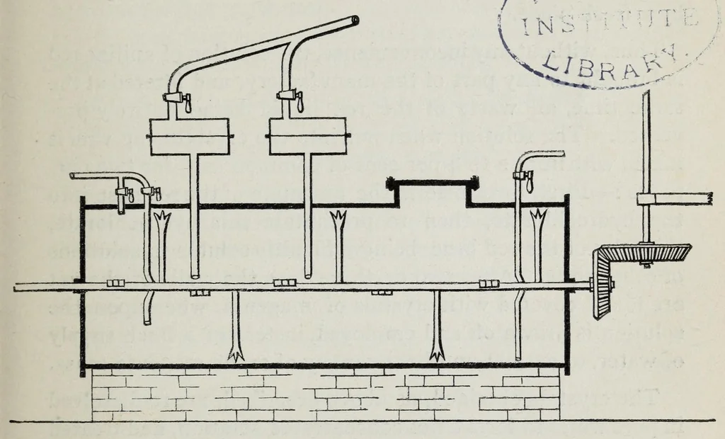 An illustration from On aniline and its derivatives : a treatise upon the manufacture of aniline and aniline colours, 1868, leaf 63