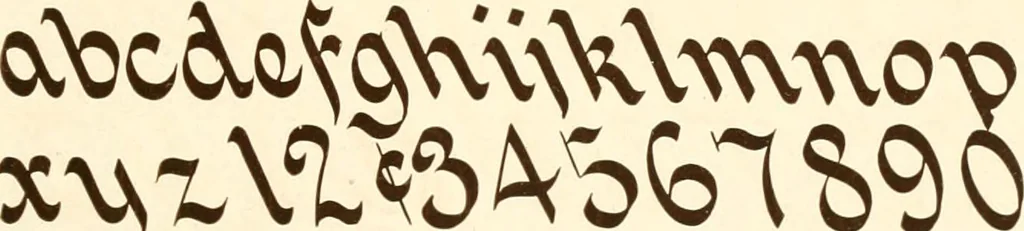 An illustration from One hundred alphabets for the show card writer; a collection of the best alphabets used by the leading show card writers, with many examples of show cards and window signs for all occasions, 1919, leaf 18