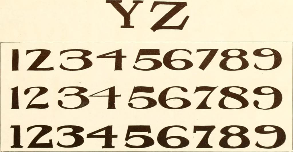An illustration from One hundred alphabets for the show card writer; a collection of the best alphabets used by the leading show card writers, with many examples of show cards and window signs for all occasions, 1919, leaf 20