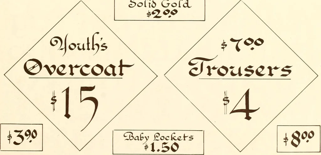 An illustration from One hundred alphabets for the show card writer; a collection of the best alphabets used by the leading show card writers, with many examples of show cards and window signs for all occasions, 1919, leaf 8