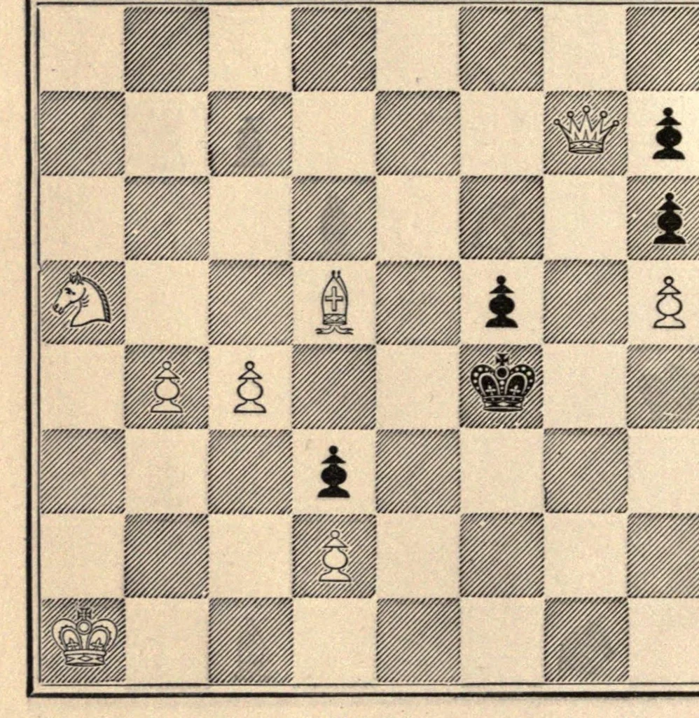 An illustration from One hundred chess problems, 1883, leaf 112