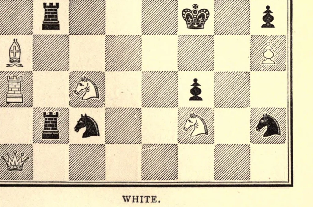 An illustration from One hundred chess problems, 1883, leaf 19