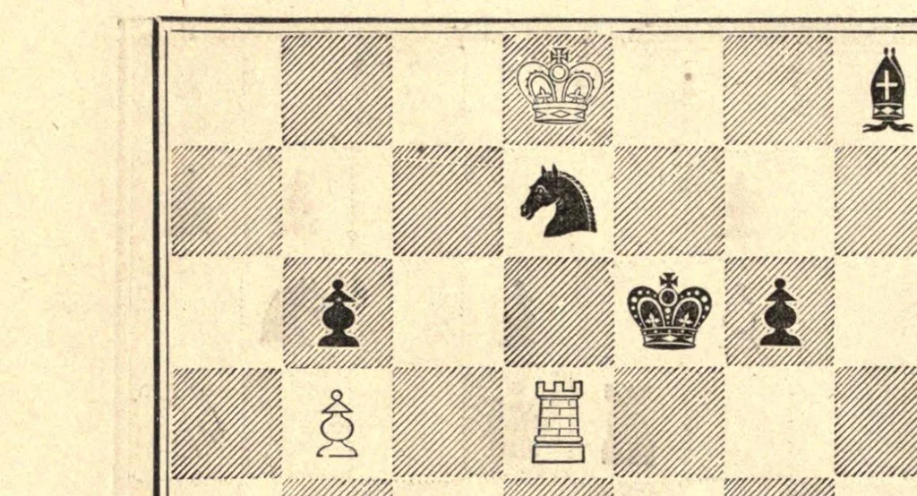 An illustration from One hundred chess problems, 1883, leaf 58
