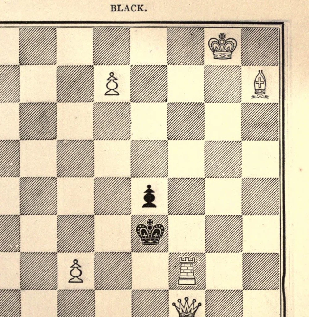 An illustration from One hundred chess problems, 1883, leaf 65