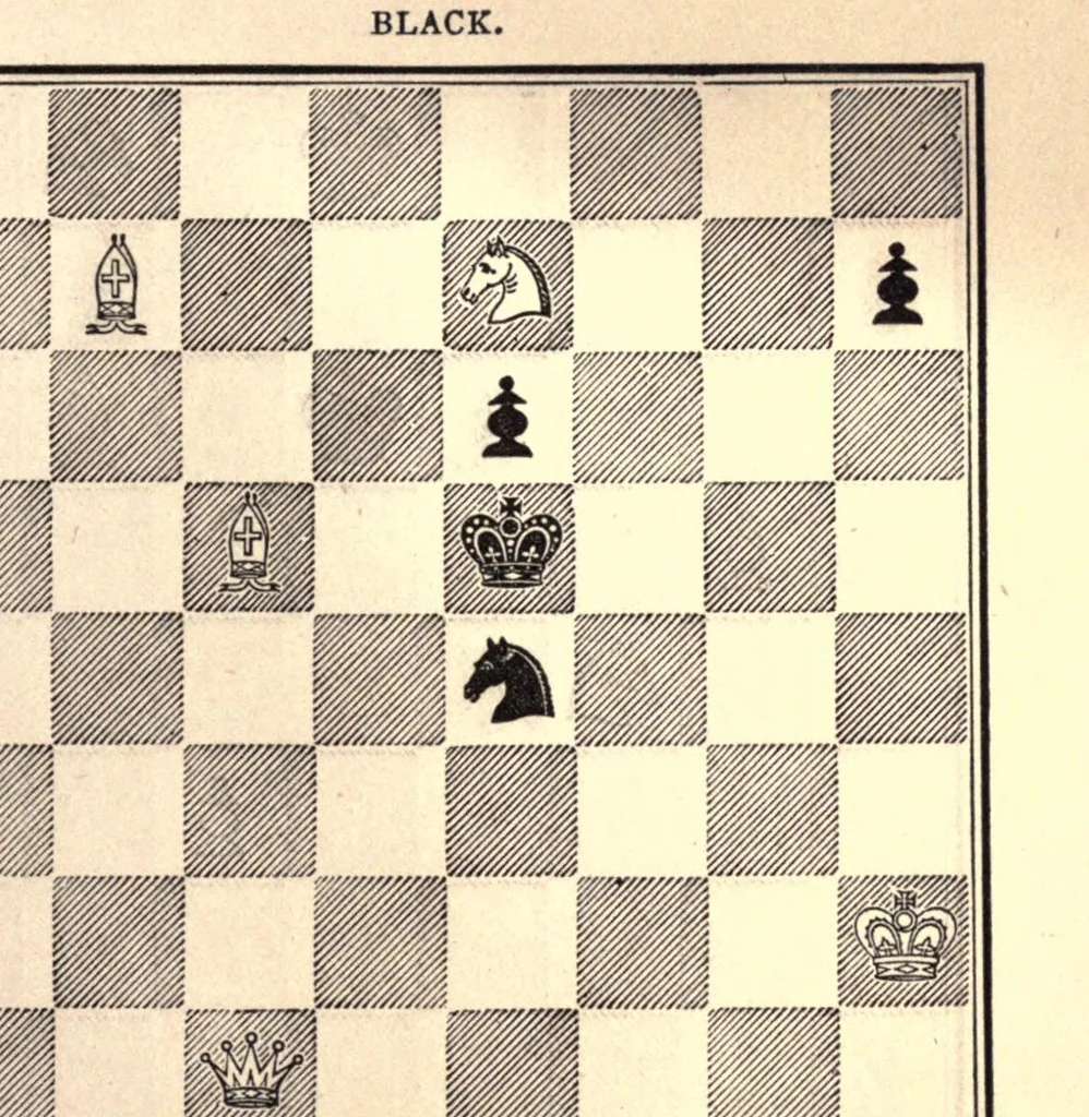 An illustration from One hundred chess problems, 1883, leaf 73