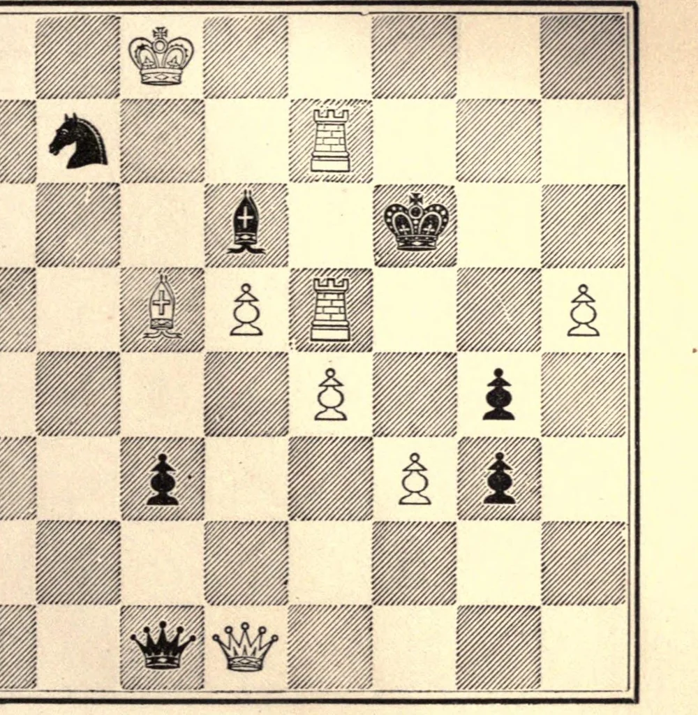 An illustration from One hundred chess problems, 1883, leaf 89
