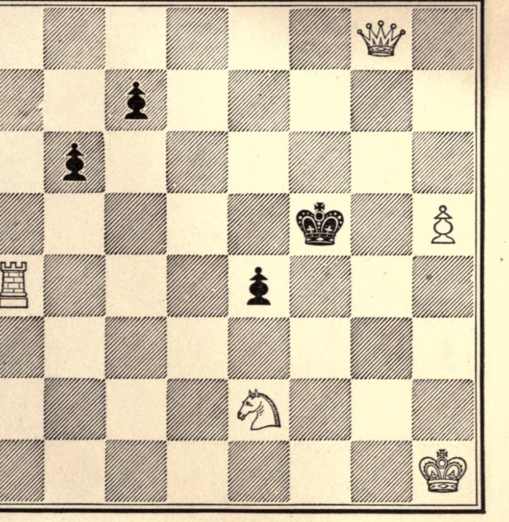 An illustration from One hundred chess problems, 1883, leaf 97
