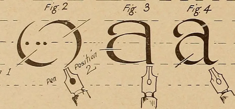 An illustration from One hundred loose leaf lessons in lettering with pen and brush; Gordon system, adapting the familiar music staff as an aid to correct alignment and construction of letters, introducing a series of alphabets for show card writing and commercial art work, 1920, leaf 29
