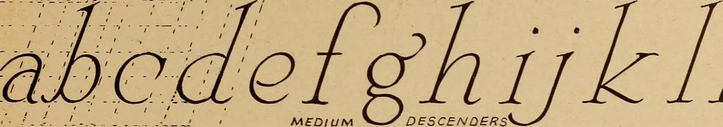 An illustration from One hundred loose leaf lessons in lettering with pen and brush; Gordon system, adapting the familiar music staff as an aid to correct alignment and construction of letters, introducing a series of alphabets for show card writing and commercial art work, 1920, leaf 84