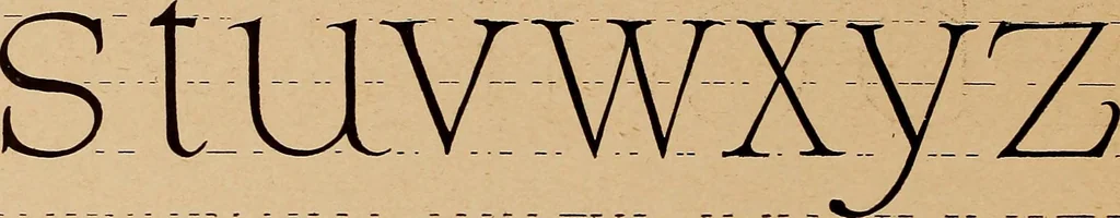 An illustration from One hundred loose leaf lessons in lettering with pen and brush; Gordon system, adapting the familiar music staff as an aid to correct alignment and construction of letters, introducing a series of alphabets for show card writing and commercial art work, 1920, leaf 89