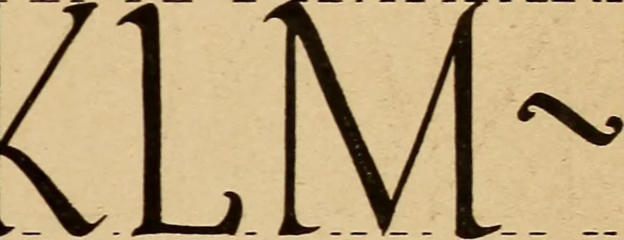 An illustration from One hundred loose leaf lessons in lettering with pen and brush; Gordon system, adapting the familiar music staff as an aid to correct alignment and construction of letters, introducing a series of alphabets for show card writing and commercial art work, 1920, leaf 94