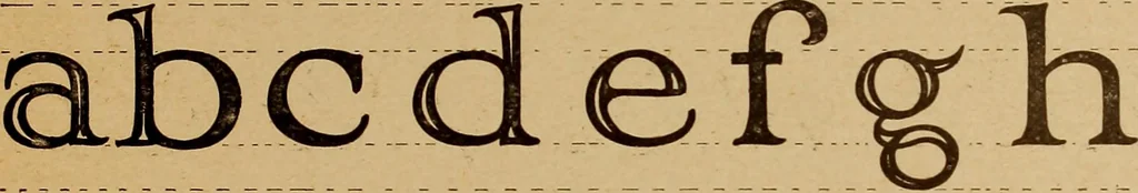 An illustration from One hundred loose leaf lessons in lettering with pen and brush; Gordon system, adapting the familiar music staff as an aid to correct alignment and construction of letters, introducing a series of alphabets for show card writing and commercial art work, 1920, leaf 96