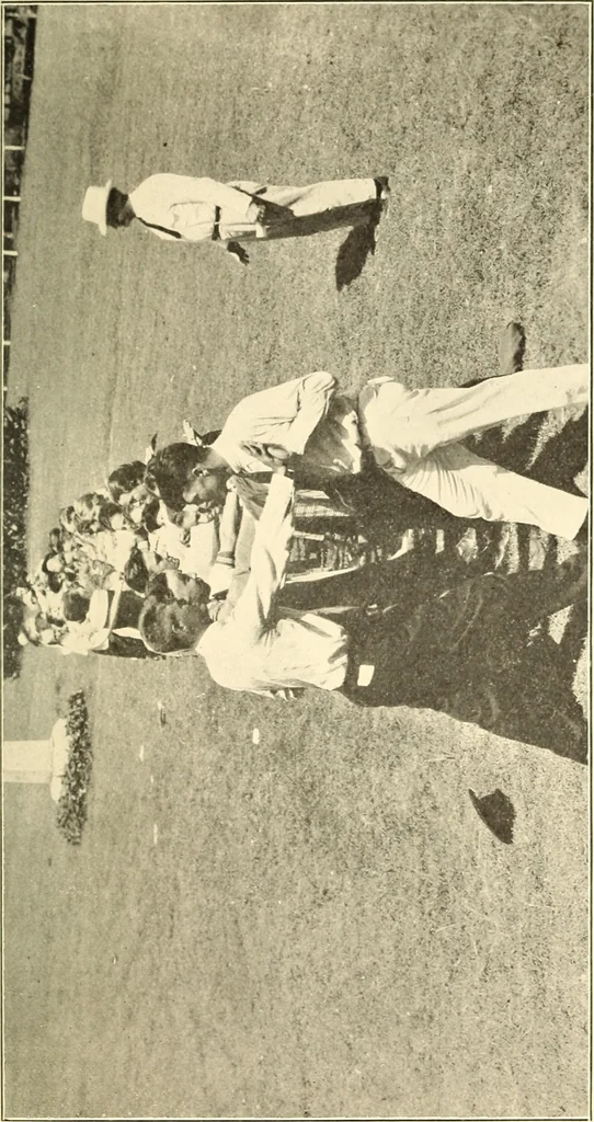An illustration from One hundred mass play games, 1921, leaf 64