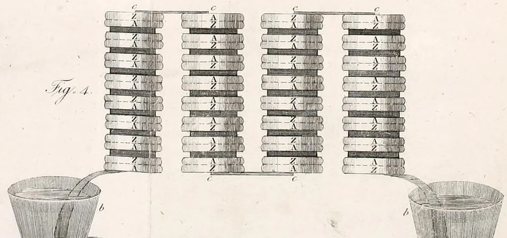 An illustration from On the electricity excited by the mere contact of conducting substances of different kinds, 1800, leaf 35