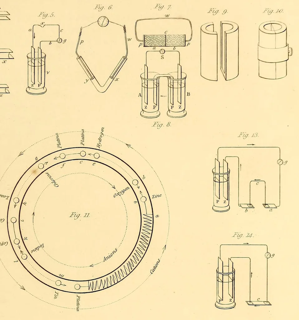 An illustration from On the electricity of the voltaic pile : its source, quantity, intensity, and general characters, 1834, leaf 17