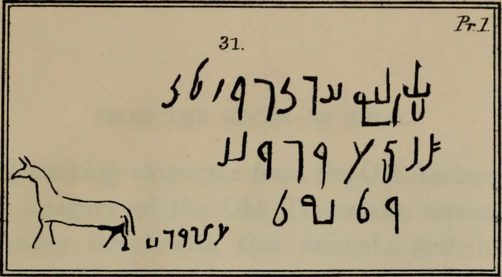 An illustration from The one primeval language : traced experimentally through ancient inscriptions in alphabetic characters of lost powers from the four continents..., 1851, leaf 102