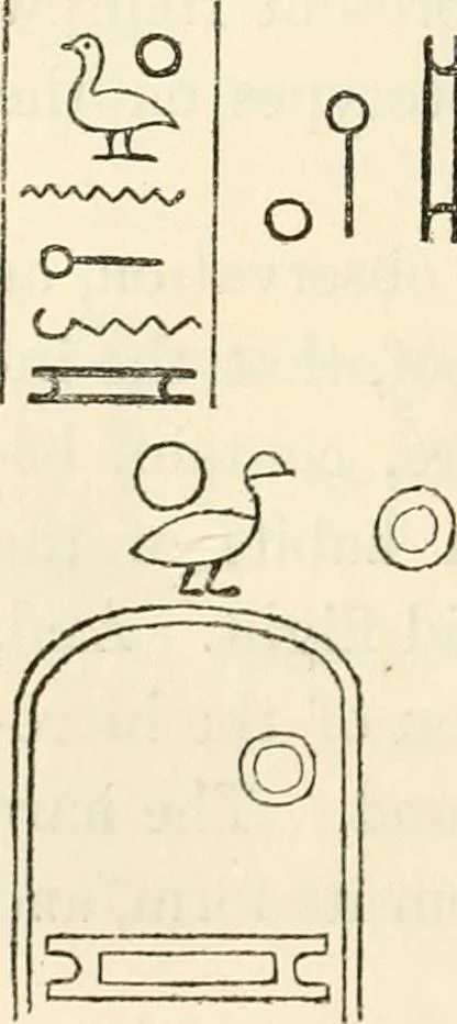 An illustration from The one primeval language traced experimentally through ancient inscriptions in alphabetic characters of lost powers from the four continents including the voice of Israel from the rocks of Sinai and the vestiges of patriarchal tradition from the monuments of Egypt, Eturia, and southern Arabia, 1851, leaf 111