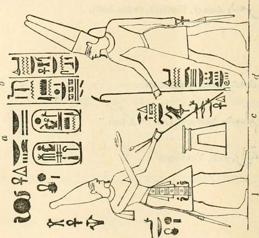 An illustration from The one primeval language traced experimentally through ancient inscriptions in alphabetic characters of lost powers from the four continents including the voice of Israel from the rocks of Sinai and the vestiges of patriarchal tradition from the monuments of Egypt, Eturia, and southern Arabia, 1851, leaf 327