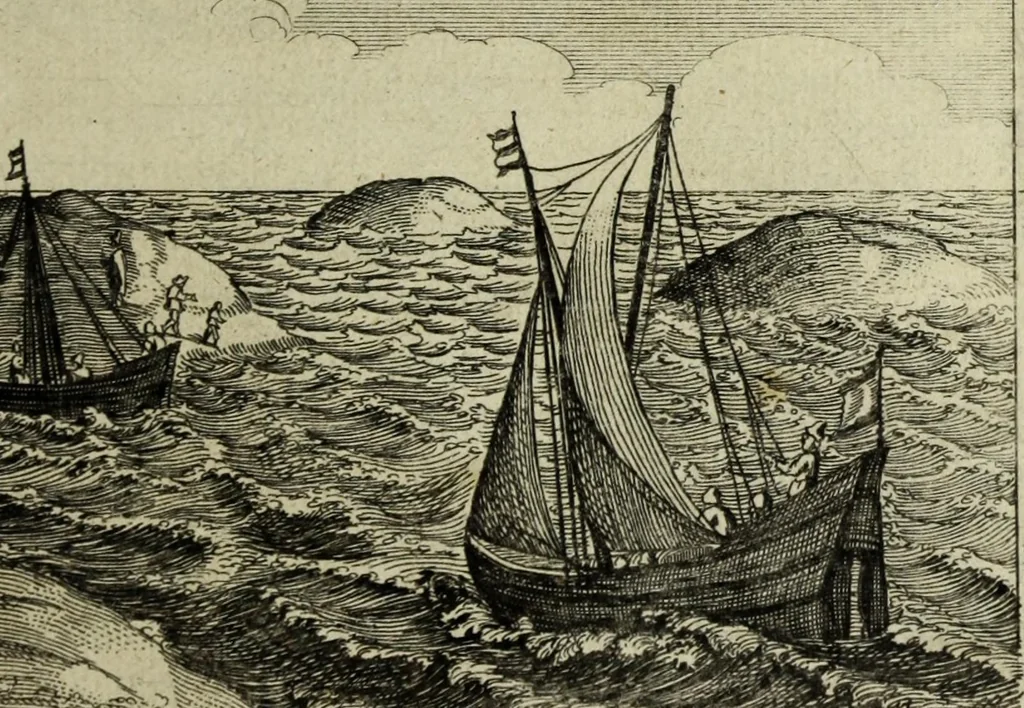 An illustration from Ongeluckige voyagie van't schip Batavia nae de Oost-Indien, gebleven op de Abrolhos van Frederick Houtman ... vytgevaren onder den E. Francoys Pelsert : vervatende, soo't verongelucken des schips, als de grouwelijcke moorderijen onder 't gebergde scheeps-volck, op't eylant Bataviaes kerck-hof voorgevallen ... Nevens, Een treur-bly-eynde onggheluck des Oost-Indische Compagnies dienaers in 't jaer 1636, weder-varen in 't conincklijcke hof van Siam, in de stadt Judia, onder de directie van den E. Jeremias van Vliet. Als mede de groote tyrannye van Abas, coninck van Persien, anno 1645 ..., 1647, leaf 25