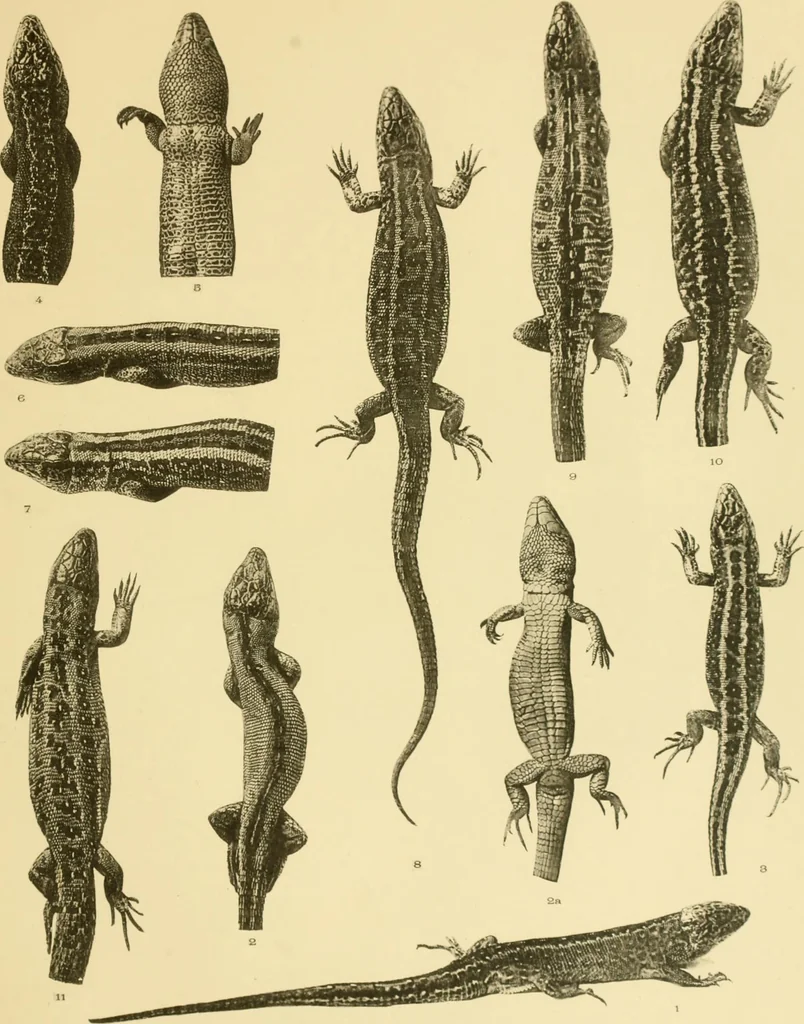 An illustration from On the lizards allied to Lacerta muralis, with an account of Lacerta agilis and L. parva, 1916, leaf 100