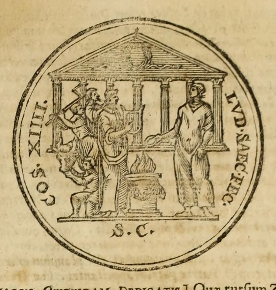 An illustration from Onvphrii Panvinii veronensis, De lvdis circensibvs, libri II. De trivmphis, liber vnvs. Quibus vniuersa ferè romanorvm vetervm sacra ritvsq. declarantvr, ac figuris aeneis illustrantur, 1681, leaf 399