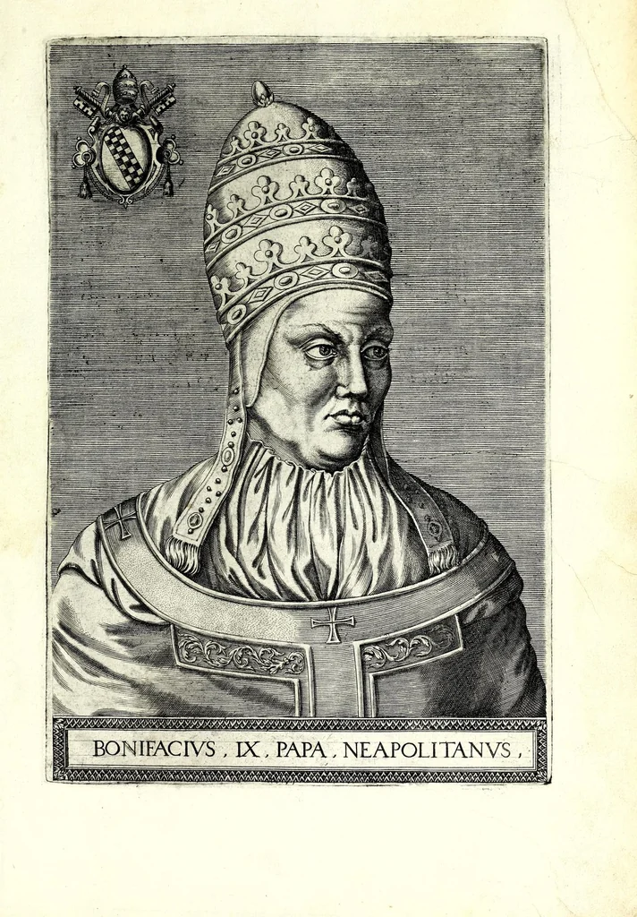 An illustration from Onvphrii Panvinii veronensis, fratris Eremitae Augustiniani, XXVII. pontificvm maximorvm elogia et imagines : accuratissime ad uiuum aeneis typeis delineatae, 1568, leaf 13