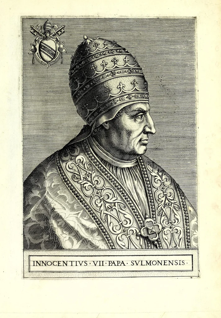 An illustration from Onvphrii Panvinii veronensis, fratris Eremitae Augustiniani, XXVII. pontificvm maximorvm elogia et imagines : accuratissime ad uiuum aeneis typeis delineatae, 1568, leaf 15