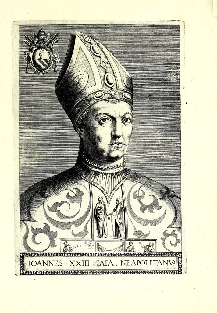 An illustration from Onvphrii Panvinii veronensis, fratris Eremitae Augustiniani, XXVII. pontificvm maximorvm elogia et imagines : accuratissime ad uiuum aeneis typeis delineatae, 1568, leaf 21