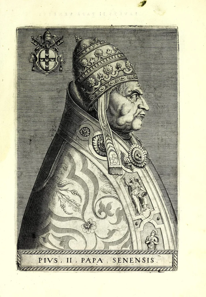 An illustration from Onvphrii Panvinii veronensis, fratris Eremitae Augustiniani, XXVII. pontificvm maximorvm elogia et imagines : accuratissime ad uiuum aeneis typeis delineatae, 1568, leaf 33