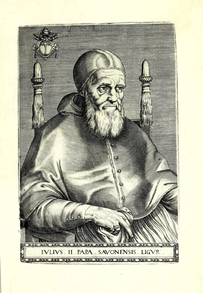 An illustration from Onvphrii Panvinii veronensis, fratris Eremitae Augustiniani, XXVII. pontificvm maximorvm elogia et imagines : accuratissime ad uiuum aeneis typeis delineatae, 1568, leaf 45