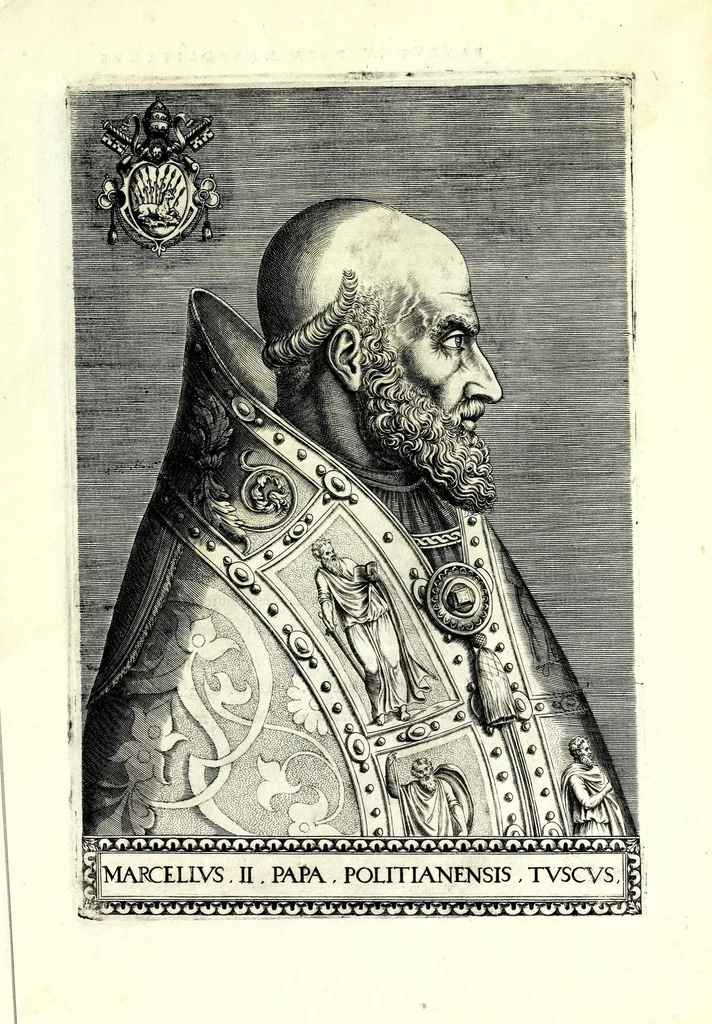 An illustration from Onvphrii Panvinii veronensis, fratris Eremitae Augustiniani, XXVII. pontificvm maximorvm elogia et imagines : accuratissime ad uiuum aeneis typeis delineatae, 1568, leaf 57