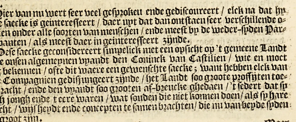 An illustration from Ooghen-salve tot verlichtinghe, van alle participanten, so vande Oost, ende West-Indische Compaignien, : mitsgaders verscheyden notabele consideratien, aengaende de vereeninghe van de Oost-ende-West Indische Compaignien, met malkanderen. ., 1644, leaf 9