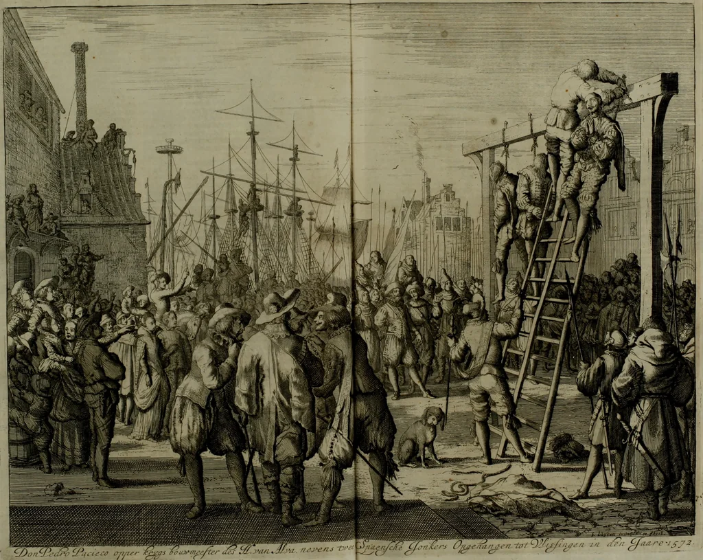An illustration from Oorsprongk, Begin, en Vervolgh der Nederlandsche Oorlogen, beroerten, en Borgerlyke Oneenigheden : beginnende met d'opdracht der selve Landen, gedaen by Keyser Karel den Vijfden, aen sijnen Soon Konink Philippus van Spanjen, en eindigende met het einde van 't jaer M D C, 1679, leaf 435