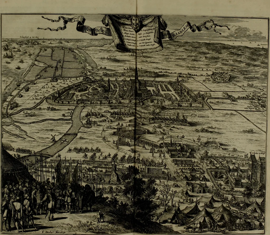 An illustration from Oorsprongk, Begin, en Vervolgh der Nederlandsche Oorlogen, beroerten, en Borgerlyke Oneenigheden : beginnende met d'opdracht der selve Landen, gedaen by Keyser Karel den Vijfden, aen sijnen Soon Konink Philippus van Spanjen, en eindigende met het einde van 't jaer M D C, 1679, leaf 497