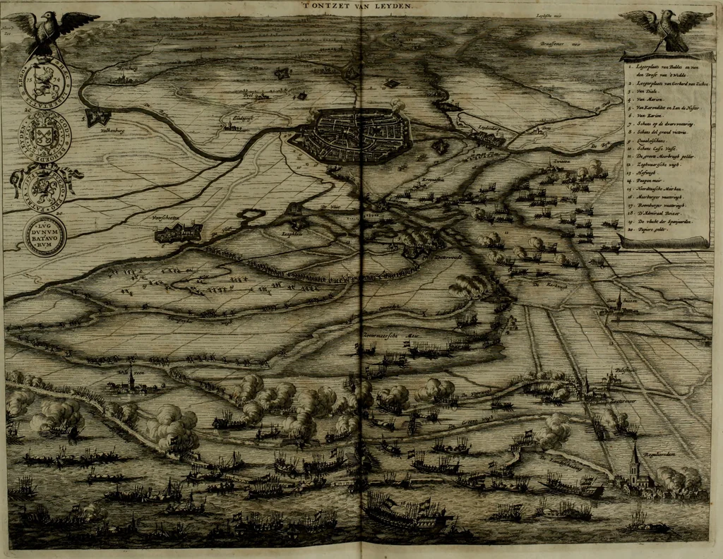 An illustration from Oorsprongk, Begin, en Vervolgh der Nederlandsche Oorlogen, beroerten, en Borgerlyke Oneenigheden : beginnende met d'opdracht der selve Landen, gedaen by Keyser Karel den Vijfden, aen sijnen Soon Konink Philippus van Spanjen, en eindigende met het einde van 't jaer M D C, 1679, leaf 589