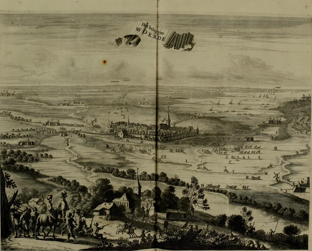 An illustration from Oorsprongk, Begin, en Vervolgh der Nederlandsche Oorlogen, beroerten, en Borgerlyke Oneenigheden : beginnende met d'opdracht der selve Landen, gedaen by Keyser Karel den Vijfden, aen sijnen Soon Konink Philippus van Spanjen, en eindigende met het einde van 't jaer M D C, 1679, leaf 739