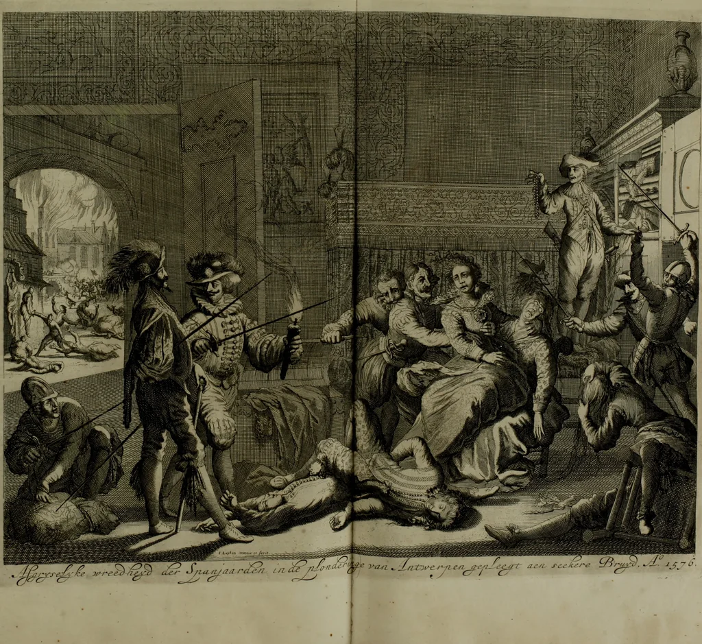 An illustration from Oorsprongk, Begin, en Vervolgh der Nederlandsche Oorlogen, beroerten, en Borgerlyke Oneenigheden : beginnende met d'opdracht der selve Landen, gedaen by Keyser Karel den Vijfden, aen sijnen Soon Konink Philippus van Spanjen, en eindigende met het einde van 't jaer M D C, 1679, leaf 829