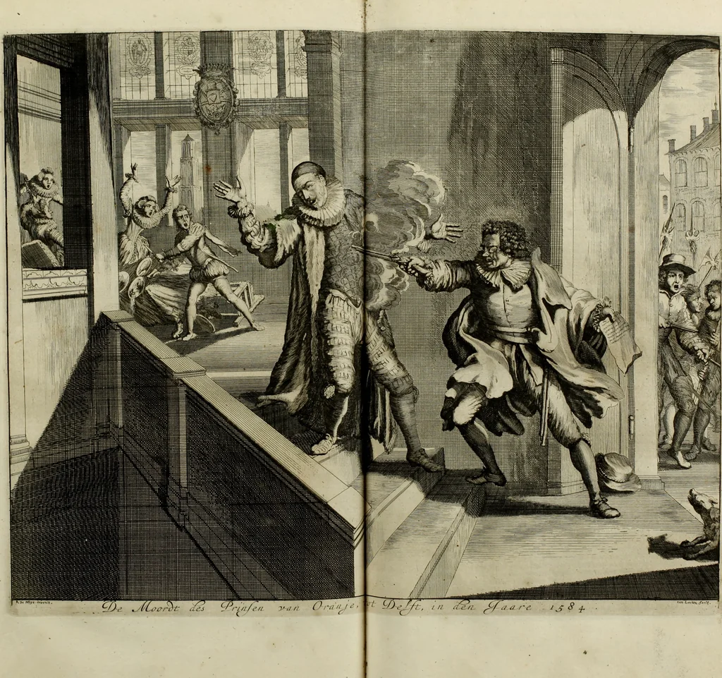 An illustration from Oorsprongk, Begin, en Vervolgh der Nederlandsche Oorlogen, beroerten, en Borgerlyke Oneenigheden : beginnende met d'opdracht der selve Landen, gedaen by Keyser Karel den Vijfden, aen sijnen Soon Konink Philippus van Spanjen, en eindigende met het einde van 't jaer M D C, 1679, leaf 469