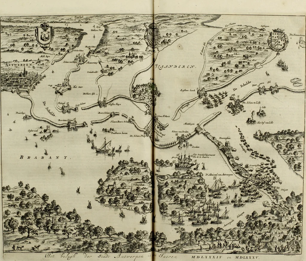 An illustration from Oorsprongk, Begin, en Vervolgh der Nederlandsche Oorlogen, beroerten, en Borgerlyke Oneenigheden : beginnende met d'opdracht der selve Landen, gedaen by Keyser Karel den Vijfden, aen sijnen Soon Konink Philippus van Spanjen, en eindigende met het einde van 't jaer M D C, 1679, leaf 515