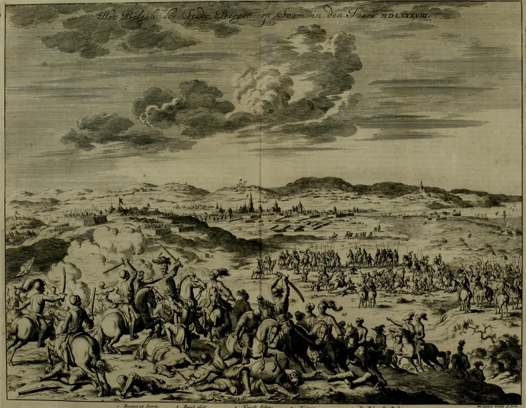 An illustration from Oorsprongk, Begin, en Vervolgh der Nederlandsche Oorlogen, beroerten, en Borgerlyke Oneenigheden : beginnende met d'opdracht der selve Landen, gedaen by Keyser Karel den Vijfden, aen sijnen Soon Konink Philippus van Spanjen, en eindigende met het einde van 't jaer M D C, 1679, leaf 364