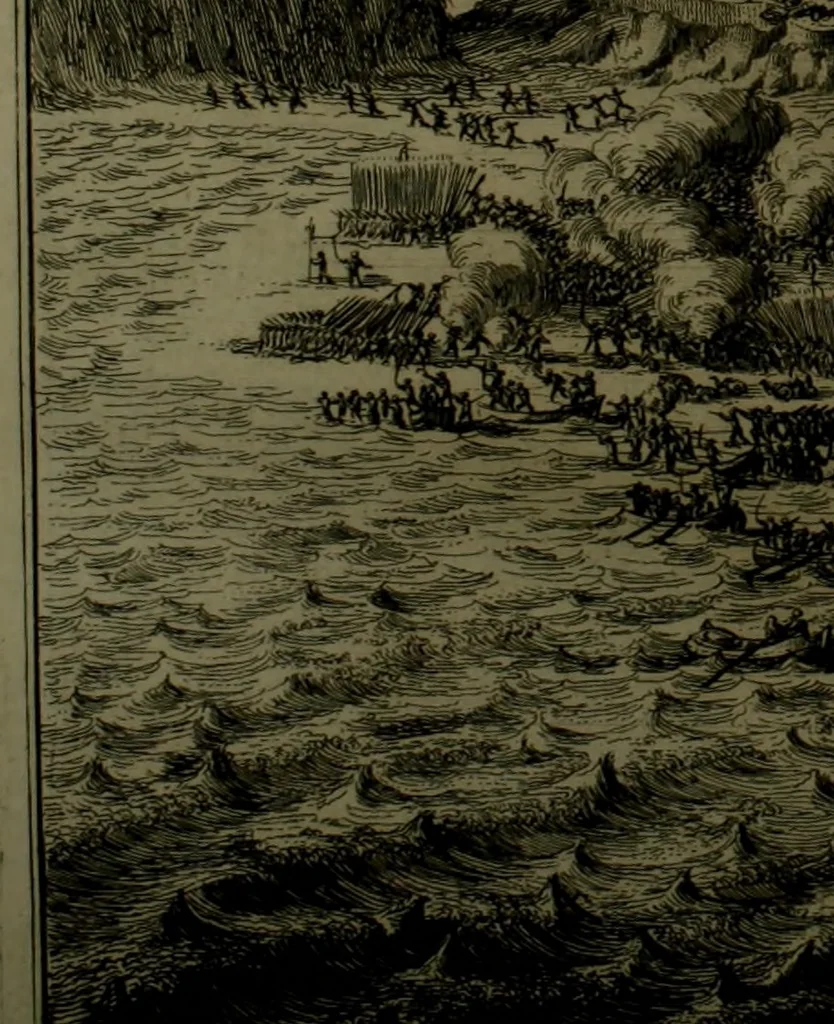 An illustration from Oorsprongk, Begin, en Vervolgh der Nederlandsche Oorlogen, beroerten, en Borgerlyke Oneenigheden : beginnende met d'opdracht der selve Landen, gedaen by Keyser Karel den Vijfden, aen sijnen Soon Konink Philippus van Spanjen, en eindigende met het einde van 't jaer M D C, 1679, leaf 611