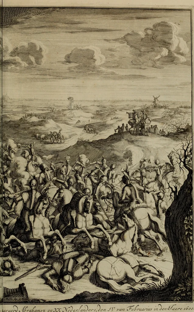An illustration from Oorsprongk, Begin, en Vervolgh der Nederlandsche Oorlogen, beroerten, en Borgerlyke Oneenigheden : beginnende met d'opdracht der selve Landen, gedaen by Keyser Karel den Vijfden, aen sijnen Soon Konink Philippus van Spanjen, en eindigende met het einde van 't jaer M D C, 1679, leaf 651