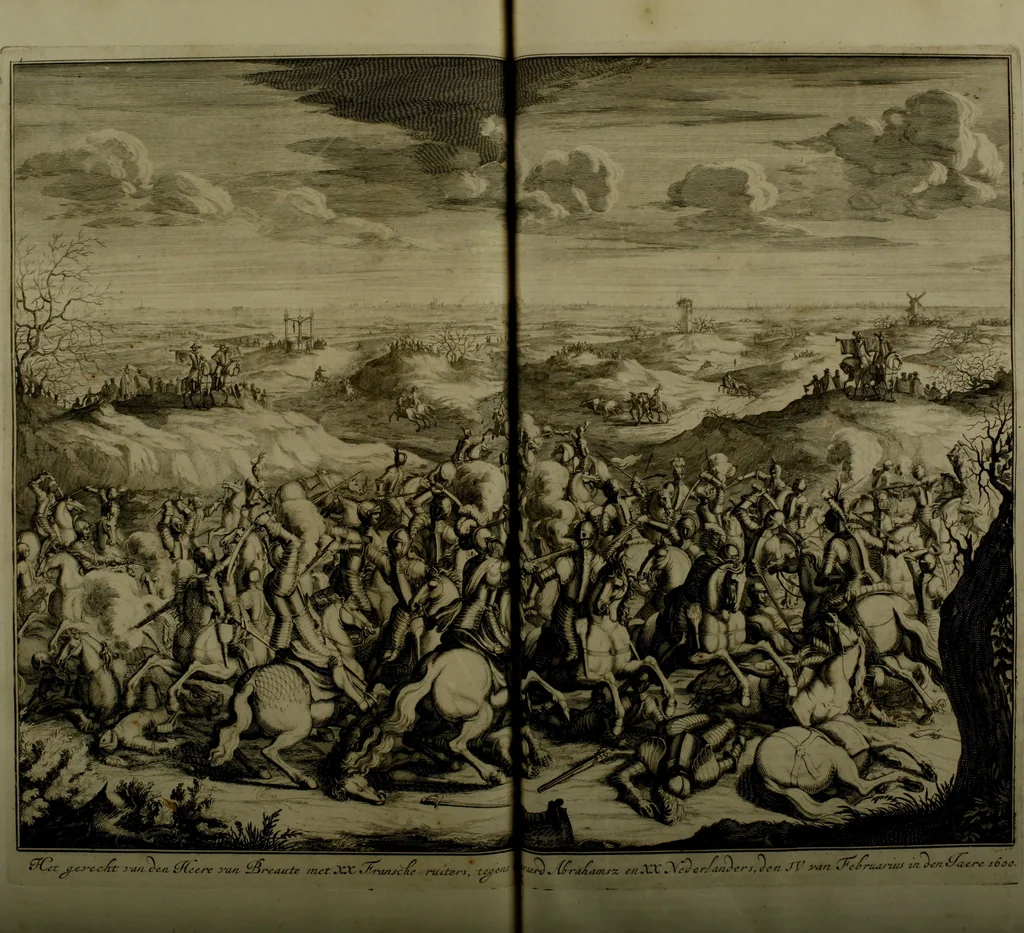 An illustration from Oorsprongk, Begin, en Vervolgh der Nederlandsche Oorlogen, beroerten, en Borgerlyke Oneenigheden : beginnende met d'opdracht der selve Landen, gedaen by Keyser Karel den Vijfden, aen sijnen Soon Konink Philippus van Spanjen, en eindigende met het einde van 't jaer M D C, 1679, leaf 652