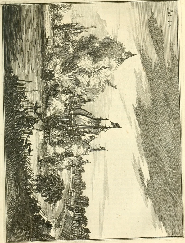 An illustration from Oost-Indische voyagie; vervattende veel voorname voorvallen en ongemeene oreemde geschiedenissen, bloedige zee- en landtgevechten tegen de Portugeesen en Makassaren .., 1676, leaf 116