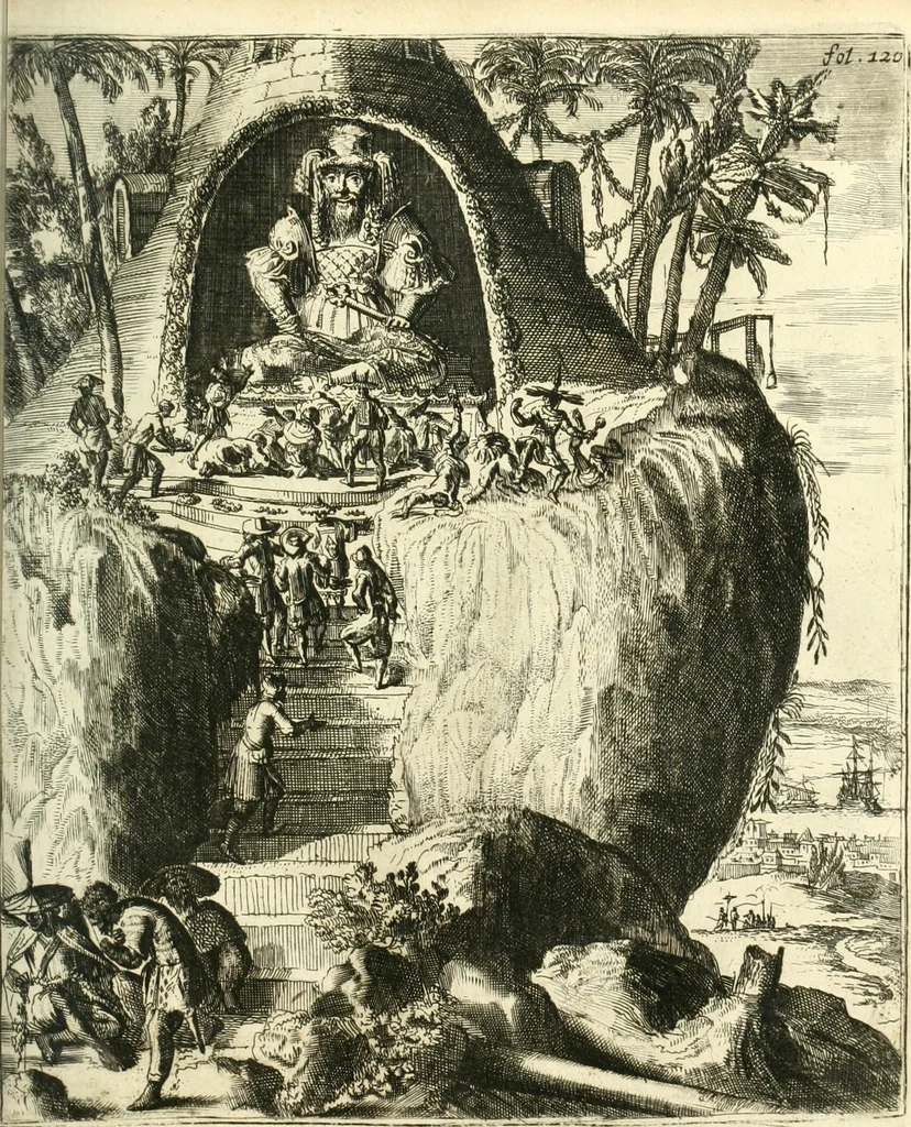 An illustration from Oost-Indische voyagie; vervattende veel voorname voorvallen en ongemeene oreemde geschiedenissen, bloedige zee- en landtgevechten tegen de Portugeesen en Makassaren .., 1676, leaf 158