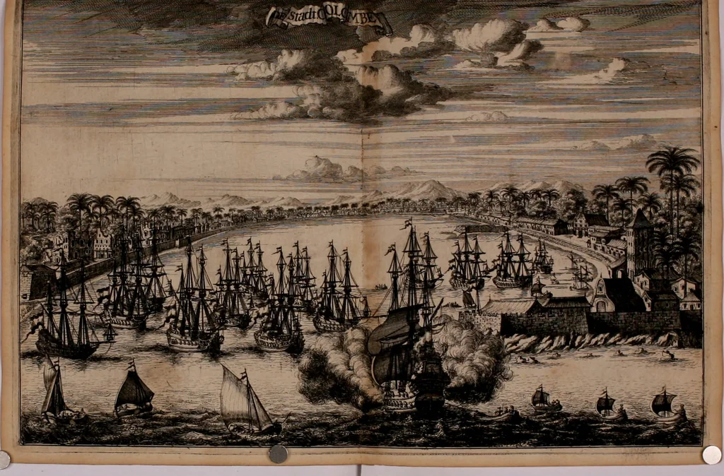 An illustration from Oost-Indische voyagie; vervattende veel voorname voorvallen en ongemeene oreemde geschiedenissen, bloedige zee- en landtgevechten tegen de Portugeesen en Makassaren .., 1676, leaf 235