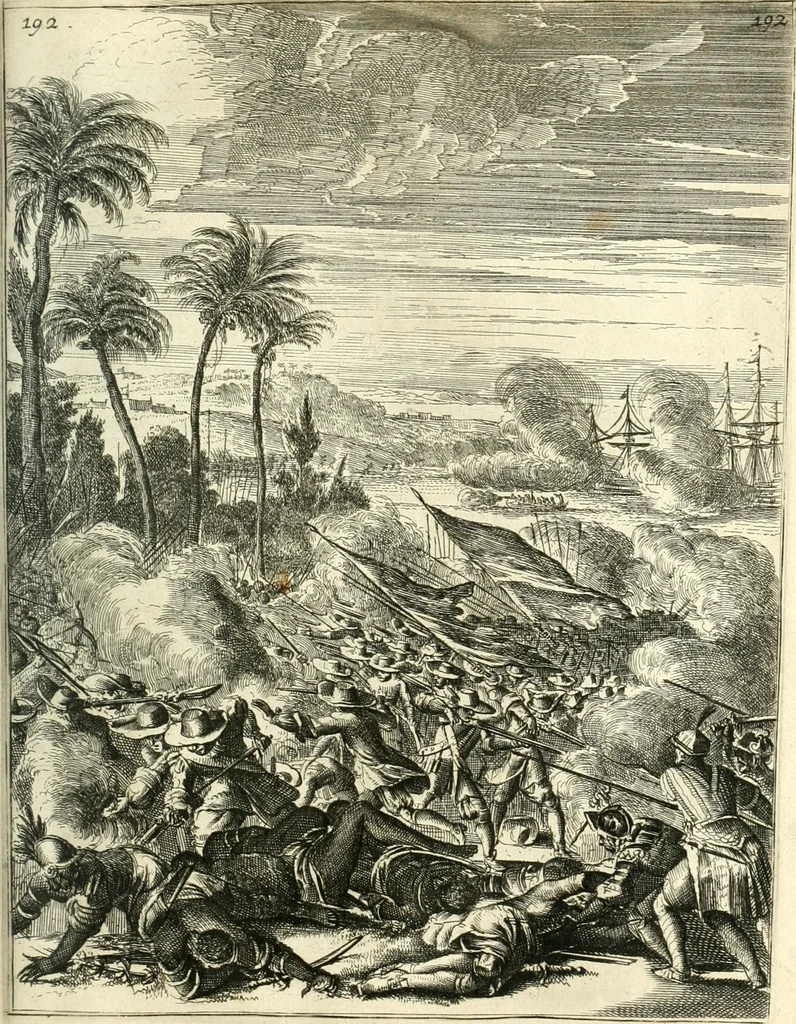 An illustration from Oost-Indische voyagie; vervattende veel voorname voorvallen en ongemeene oreemde geschiedenissen, bloedige zee- en landtgevechten tegen de Portugeesen en Makassaren .., 1676, leaf 254