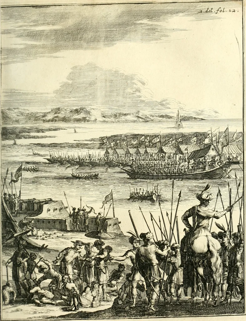 An illustration from Oost-Indische voyagie; vervattende veel voorname voorvallen en ongemeene oreemde geschiedenissen, bloedige zee- en landtgevechten tegen de Portugeesen en Makassaren .., 1676, leaf 424