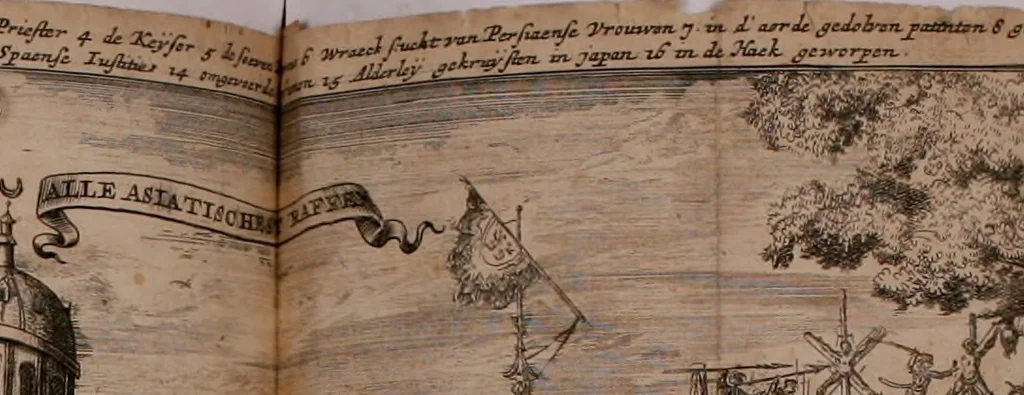 An illustration from Oost-Indische voyagie; vervattende veel voorname voorvallen en ongemeene oreemde geschiedenissen, bloedige zee- en landtgevechten tegen de Portugeesen en Makassaren .., 1676, leaf 427